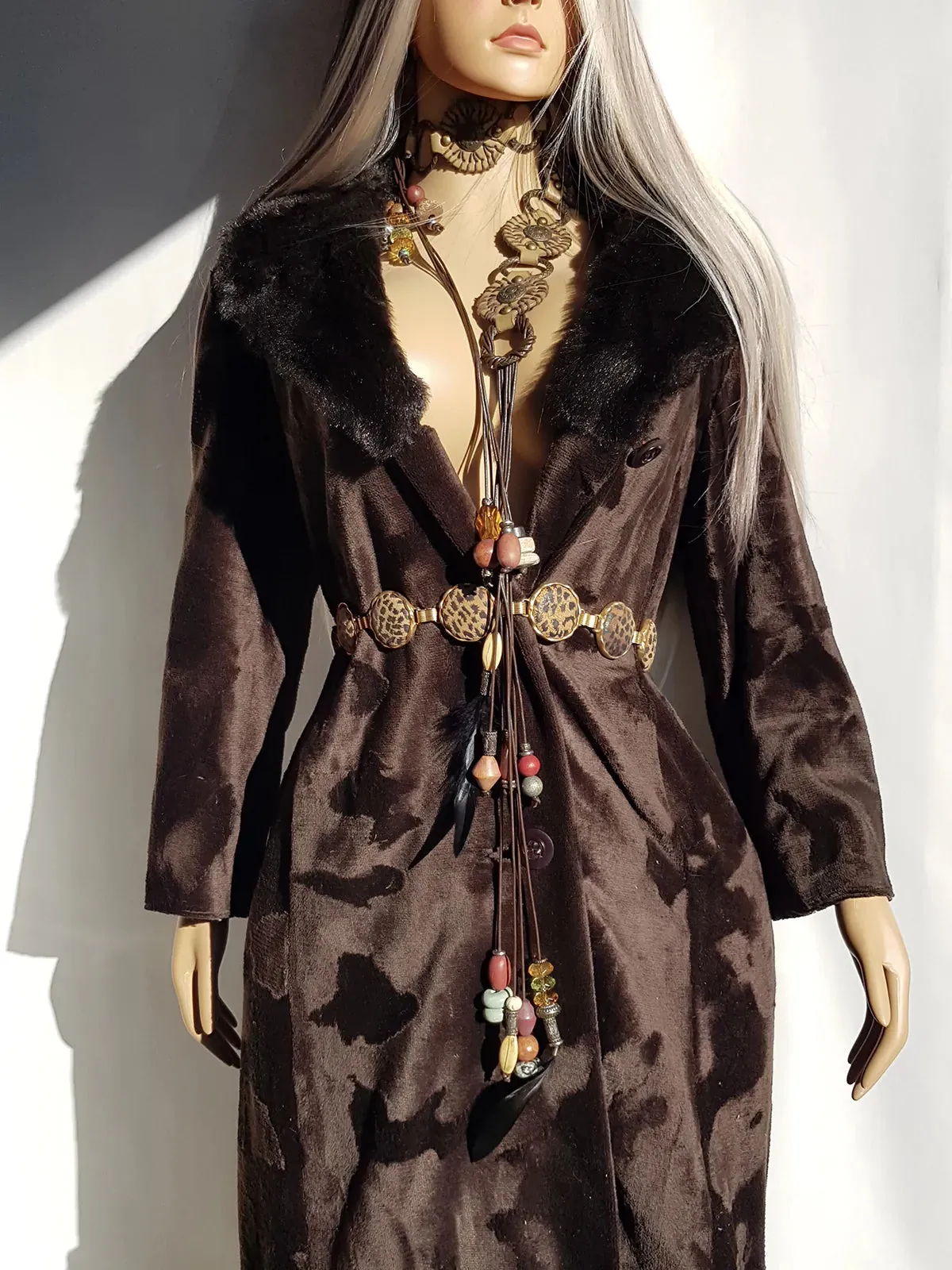 1970s Penny Lane Princess Coat in Vegan Faux Fur - Fluffy Collar and Hemline - Rich Brown - Brushed Feature all over the Fur