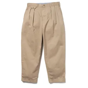 2 Pleats Twill Trousers - Khaki