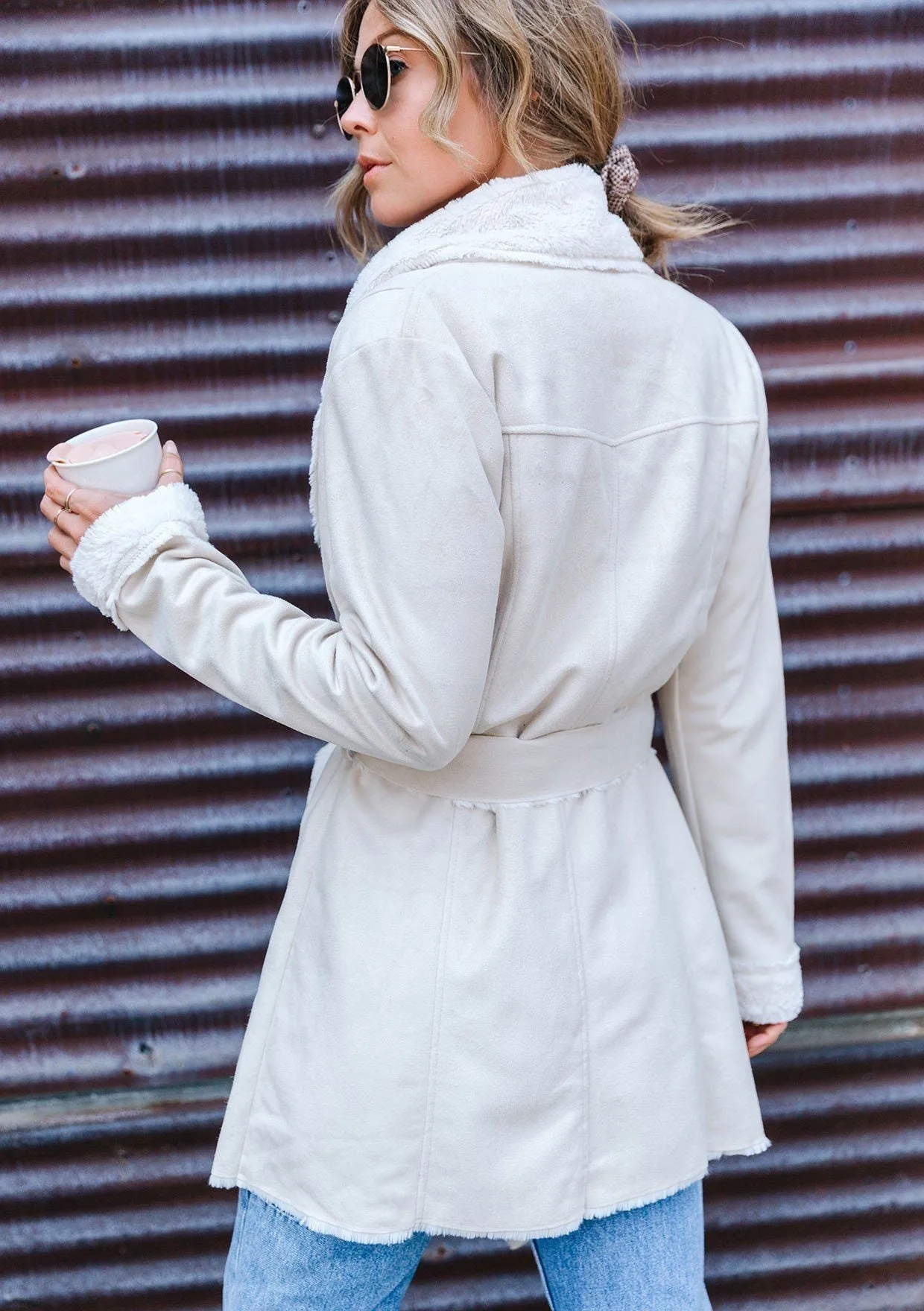 Aspen Faux Shearling Belted Coat