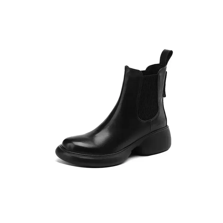 binfenxie NEW Autumn/Winter Women Boots Genuine Leather Shoes for Women Round Toe Chunky Heel Boots Slip-on Platform Boots
