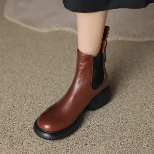 binfenxie NEW Autumn/Winter Women Boots Genuine Leather Shoes for Women Round Toe Chunky Heel Boots Slip-on Platform Boots