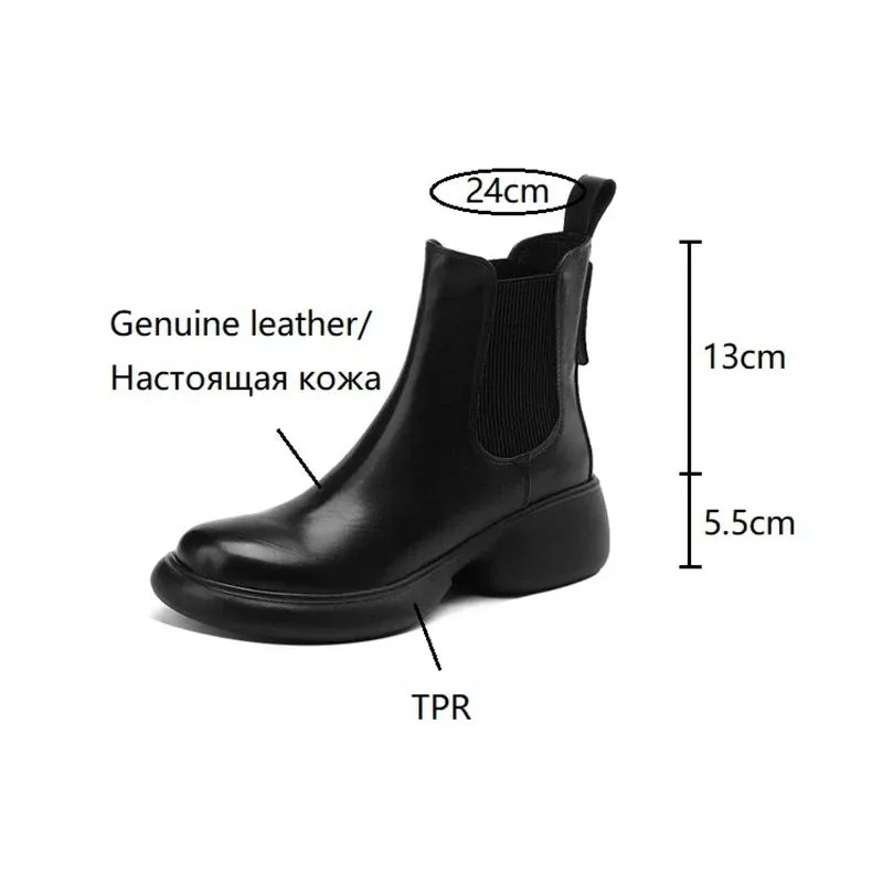 binfenxie NEW Autumn/Winter Women Boots Genuine Leather Shoes for Women Round Toe Chunky Heel Boots Slip-on Platform Boots