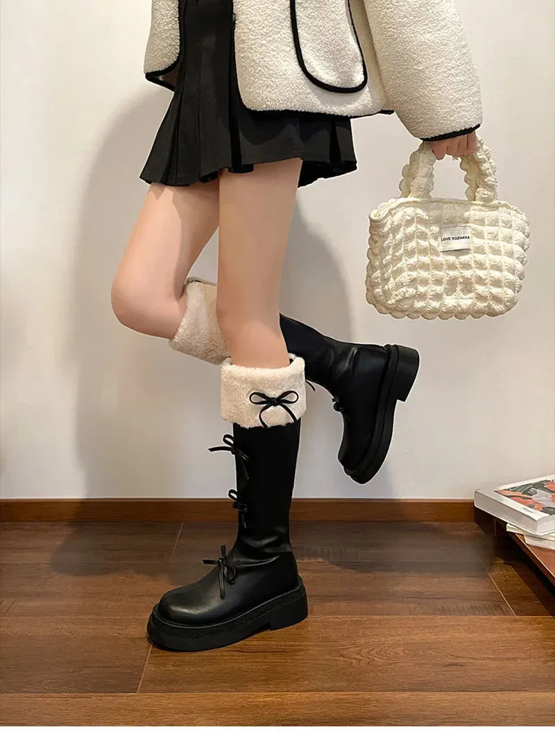 binfenxie Short Plush Women Knee High Boots Fashion Square Heel Ladies Elegant Back Zippers Long Knight Booties Winter Women's Footwear