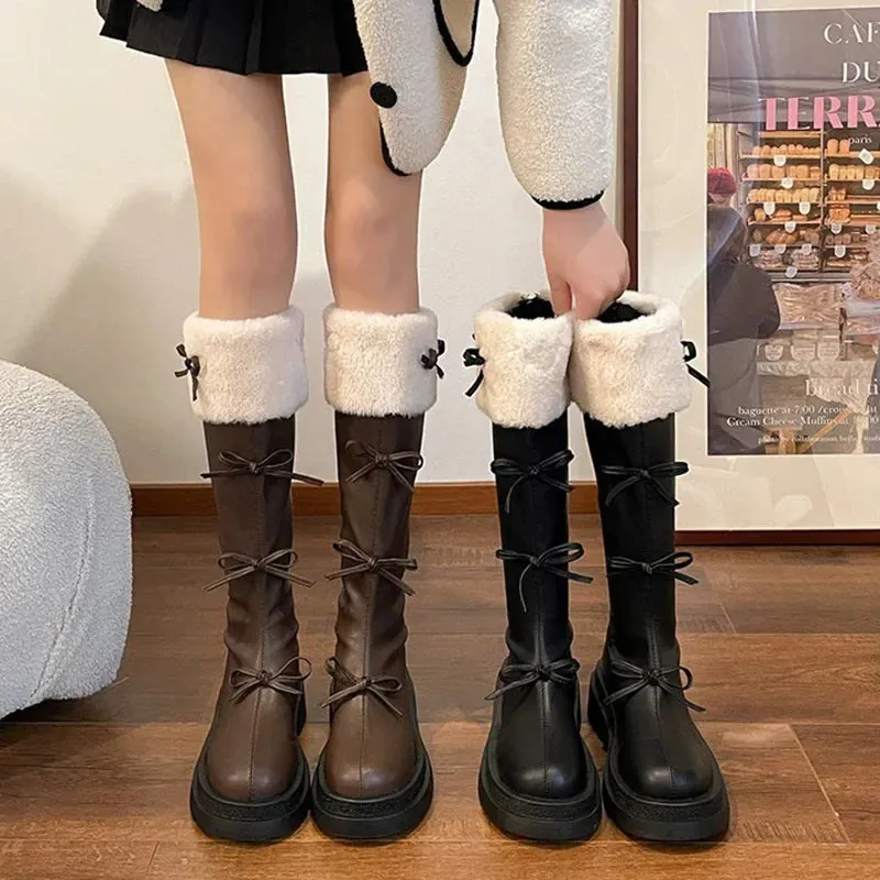 binfenxie Short Plush Women Knee High Boots Fashion Square Heel Ladies Elegant Back Zippers Long Knight Booties Winter Women's Footwear