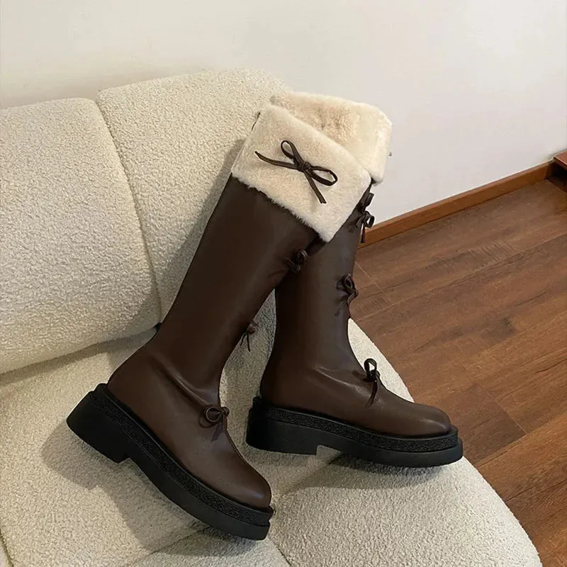 binfenxie Short Plush Women Knee High Boots Fashion Square Heel Ladies Elegant Back Zippers Long Knight Booties Winter Women's Footwear