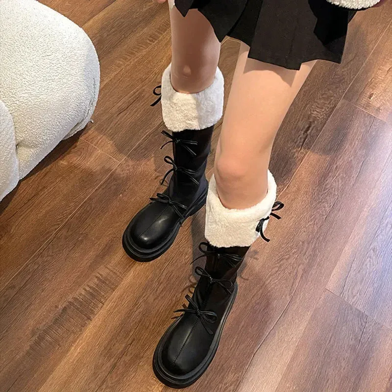 binfenxie Short Plush Women Knee High Boots Fashion Square Heel Ladies Elegant Back Zippers Long Knight Booties Winter Women's Footwear