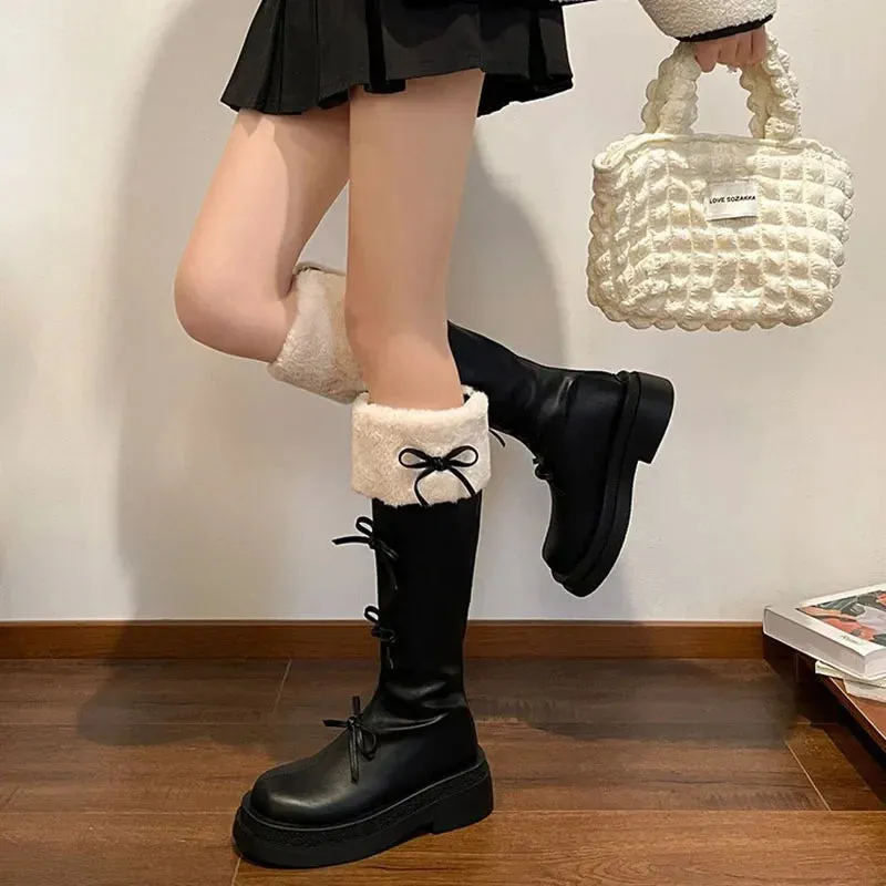 binfenxie Short Plush Women Knee High Boots Fashion Square Heel Ladies Elegant Back Zippers Long Knight Booties Winter Women's Footwear