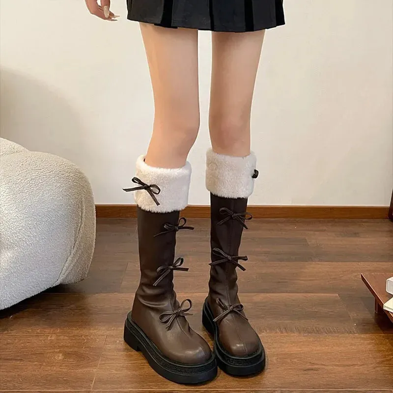 binfenxie Short Plush Women Knee High Boots Fashion Square Heel Ladies Elegant Back Zippers Long Knight Booties Winter Women's Footwear
