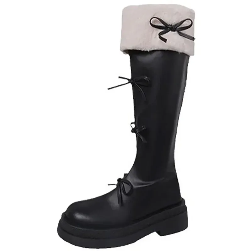 binfenxie Short Plush Women Knee High Boots Fashion Square Heel Ladies Elegant Back Zippers Long Knight Booties Winter Women's Footwear