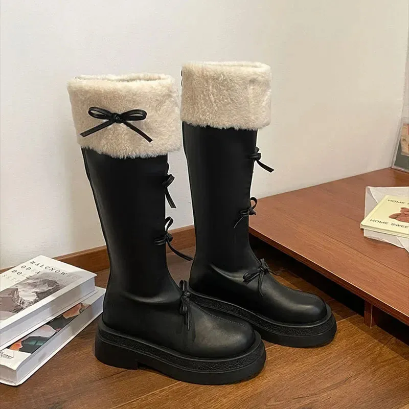 binfenxie Short Plush Women Knee High Boots Fashion Square Heel Ladies Elegant Back Zippers Long Knight Booties Winter Women's Footwear