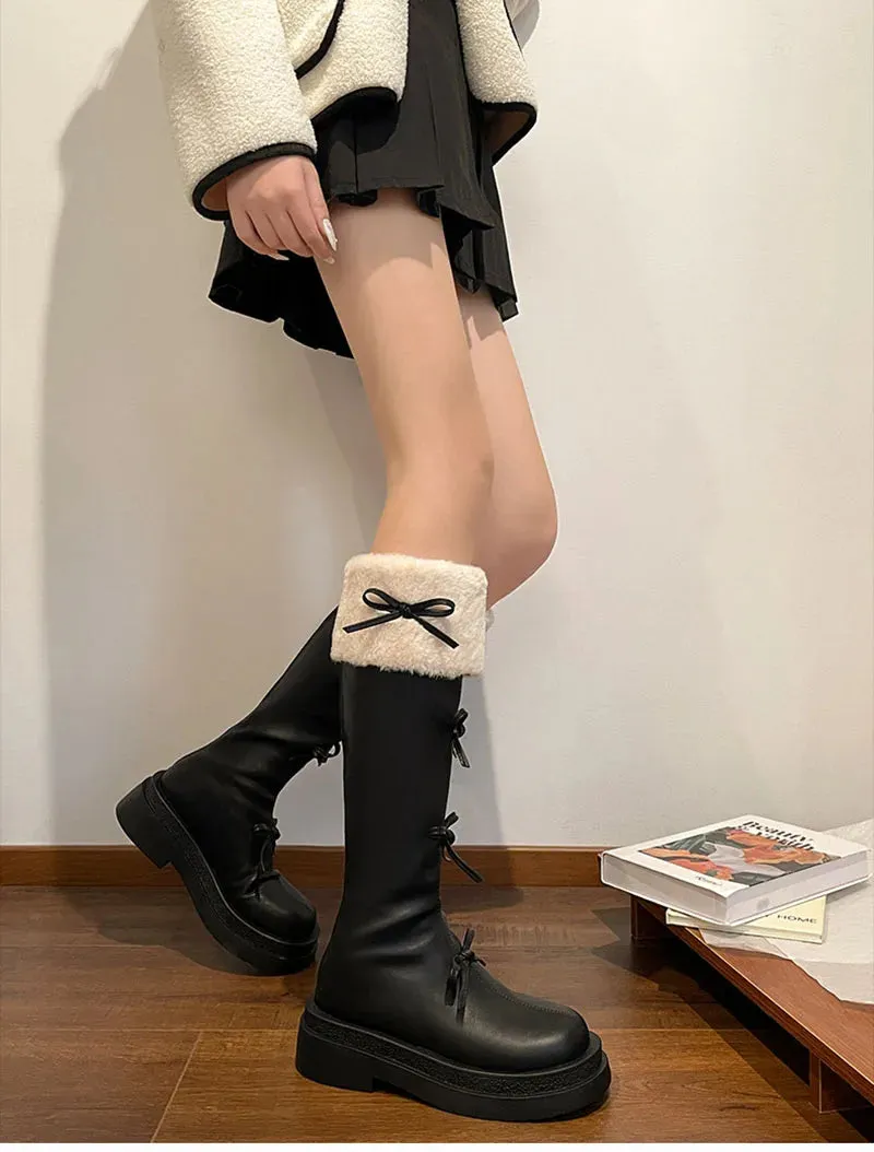 binfenxie Short Plush Women Knee High Boots Fashion Square Heel Ladies Elegant Back Zippers Long Knight Booties Winter Women's Footwear