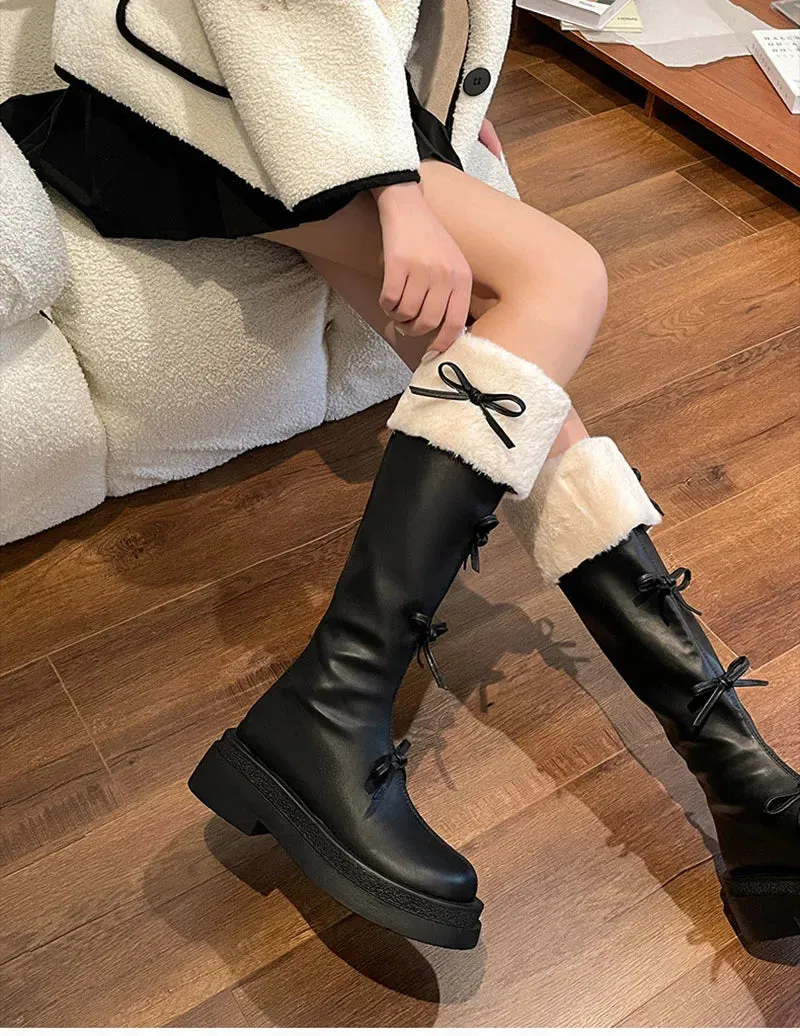 binfenxie Short Plush Women Knee High Boots Fashion Square Heel Ladies Elegant Back Zippers Long Knight Booties Winter Women's Footwear