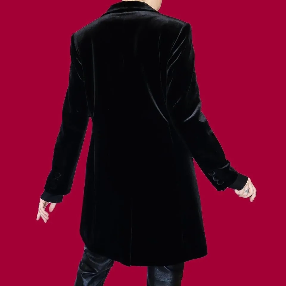Black velvet long line jacket UK M
