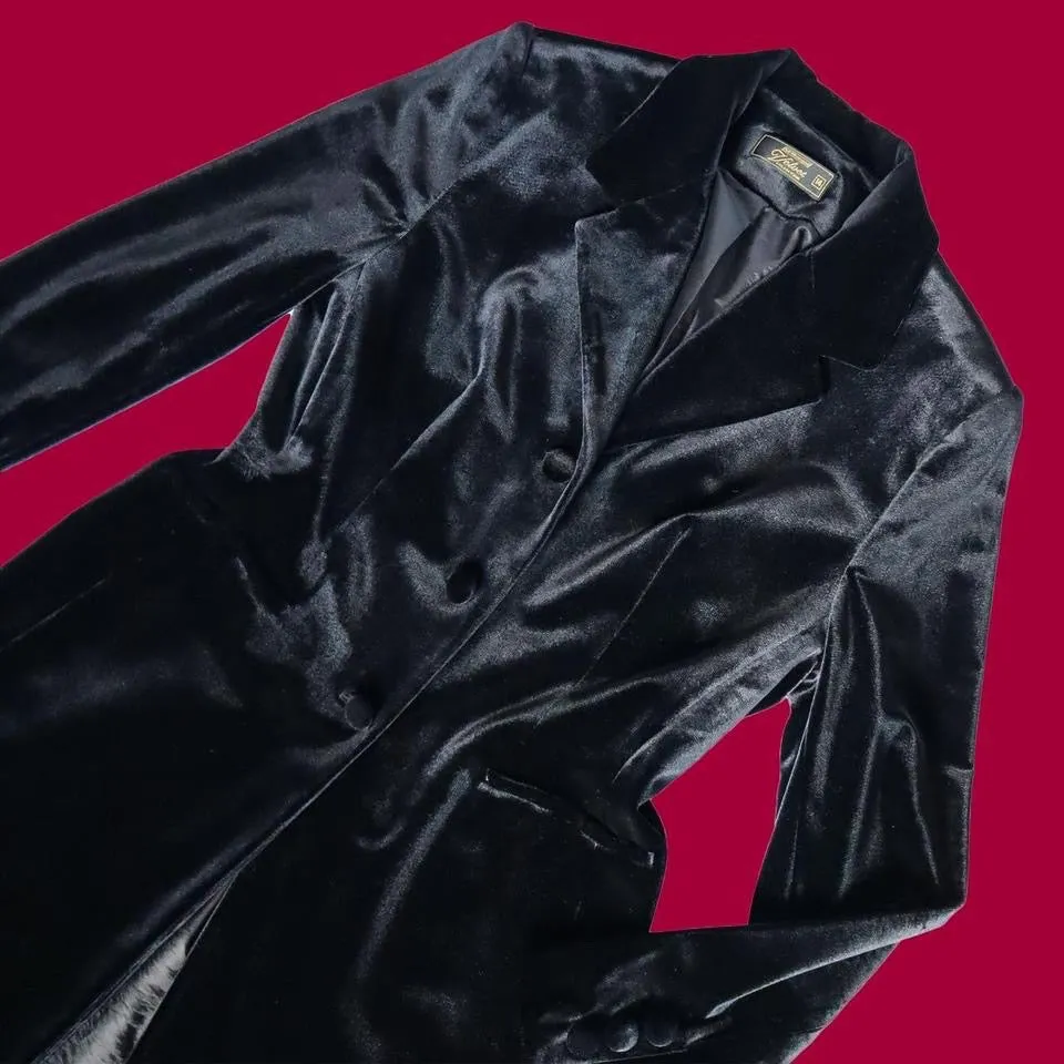Black velvet long line jacket UK M