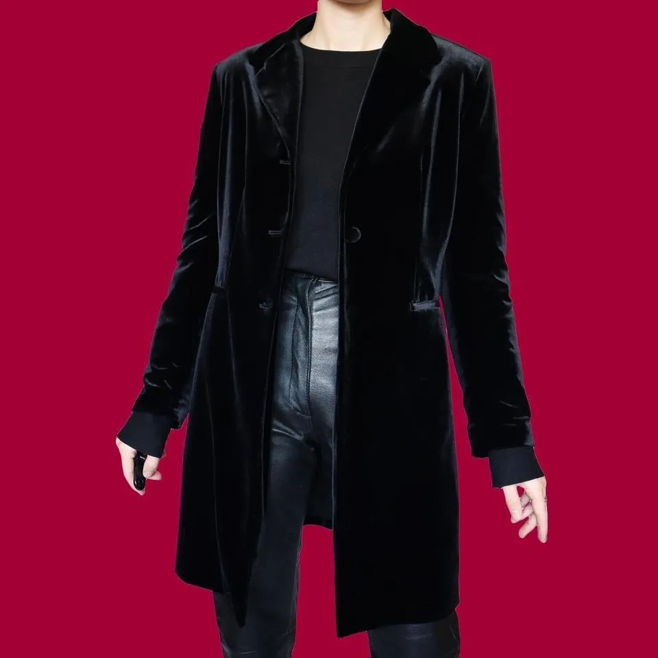 Black velvet long line jacket UK M