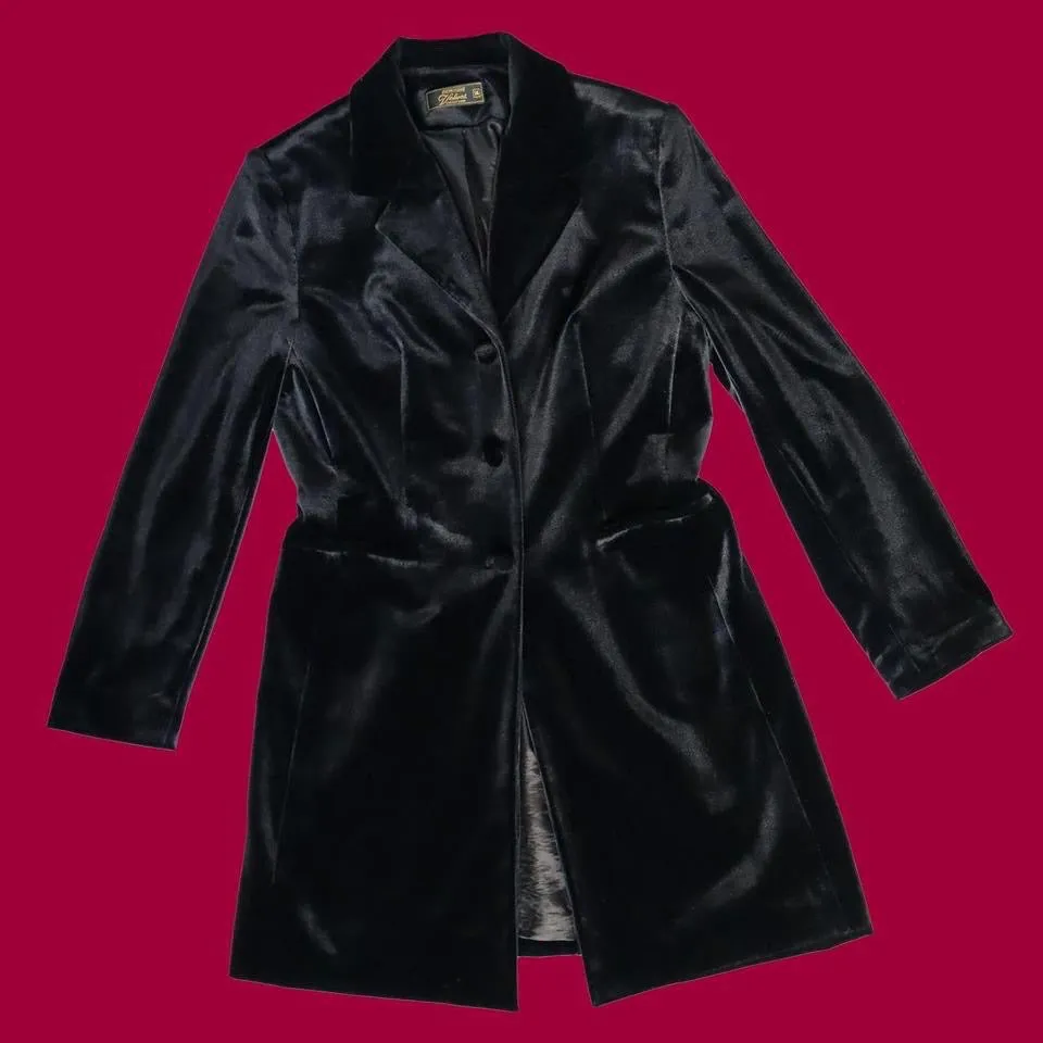 Black velvet long line jacket UK M