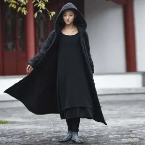 Black Winter Coat with Witch Robe Woman's Cape Coat