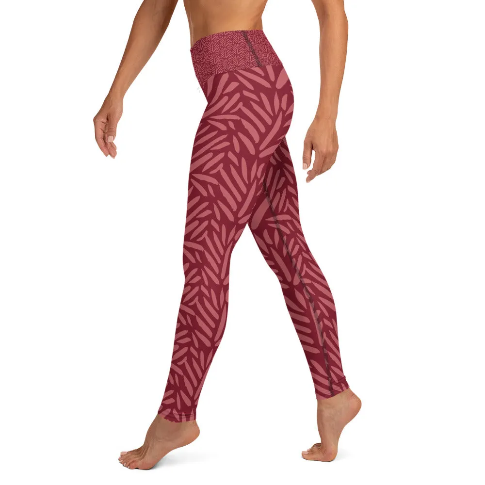 Burgundy Leaf High Waist Leggings