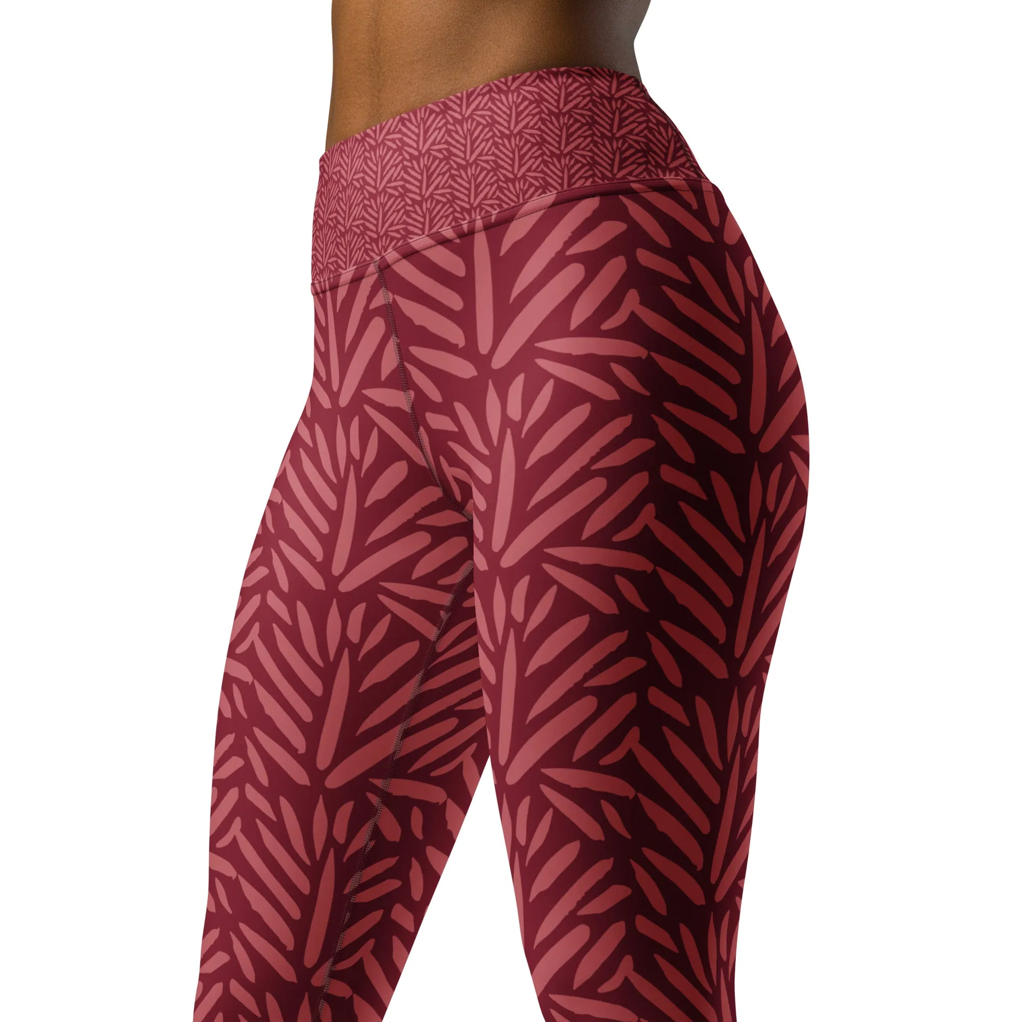 Burgundy Leaf High Waist Leggings