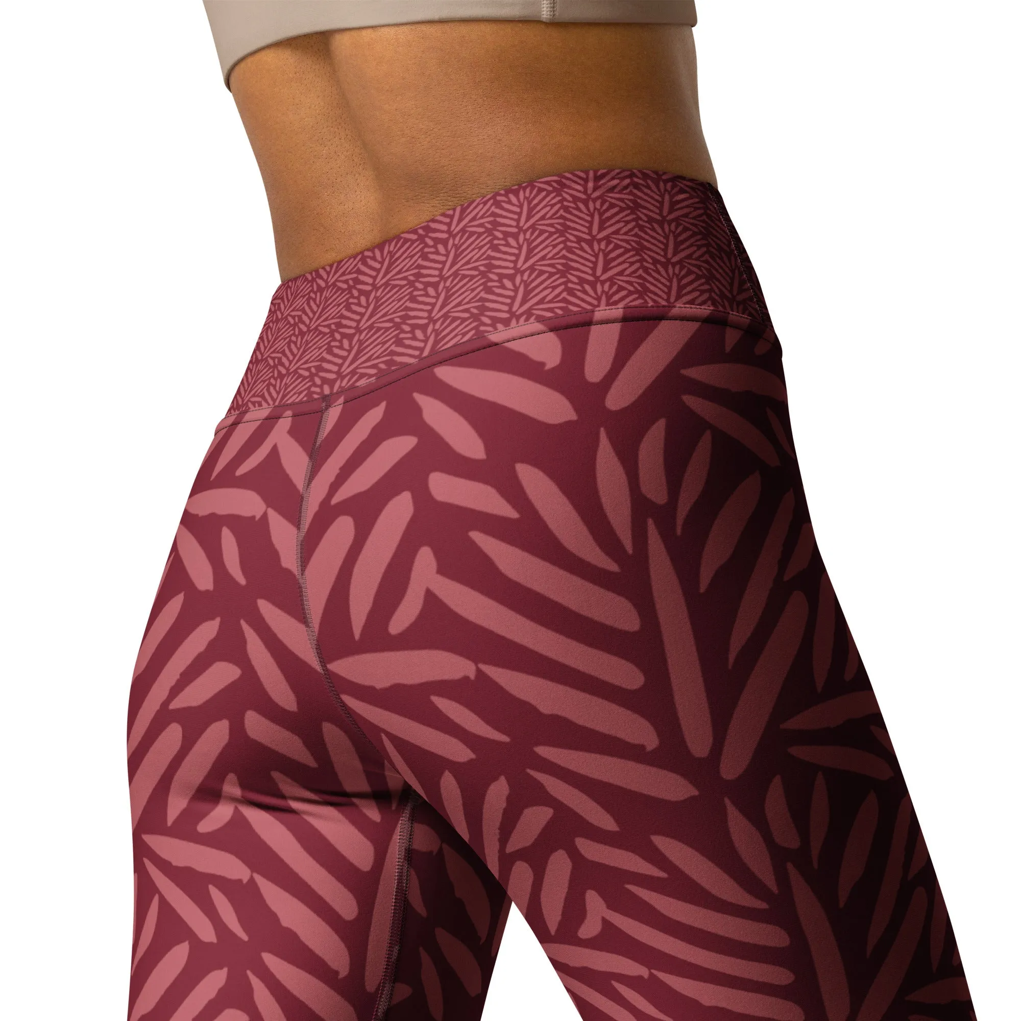 Burgundy Leaf High Waist Leggings