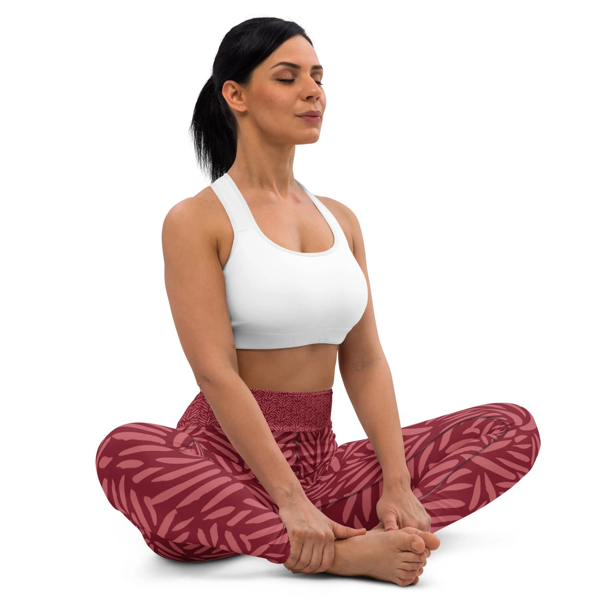 Burgundy Leaf High Waist Leggings