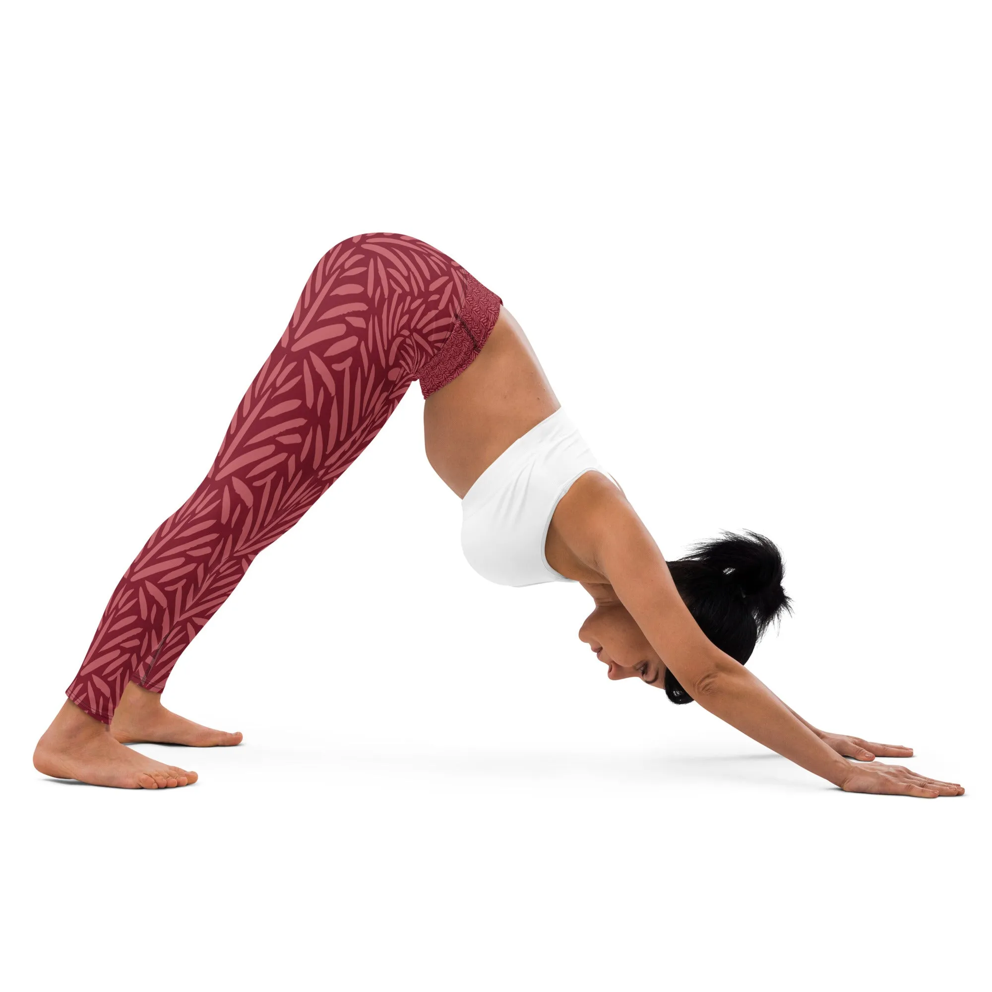 Burgundy Leaf High Waist Leggings
