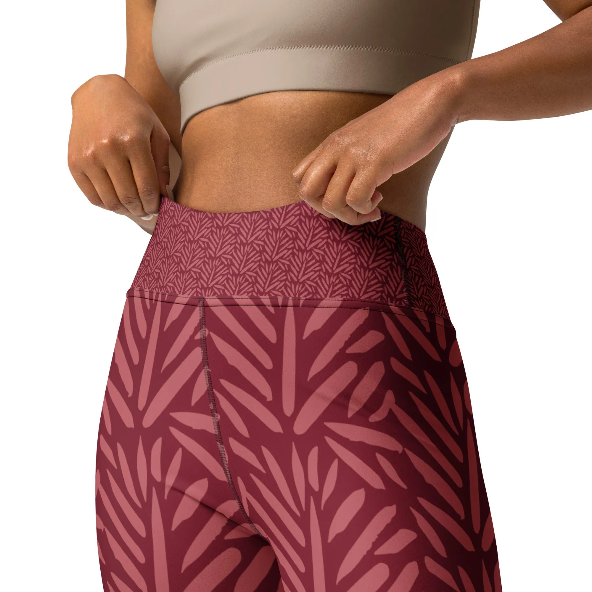 Burgundy Leaf High Waist Leggings