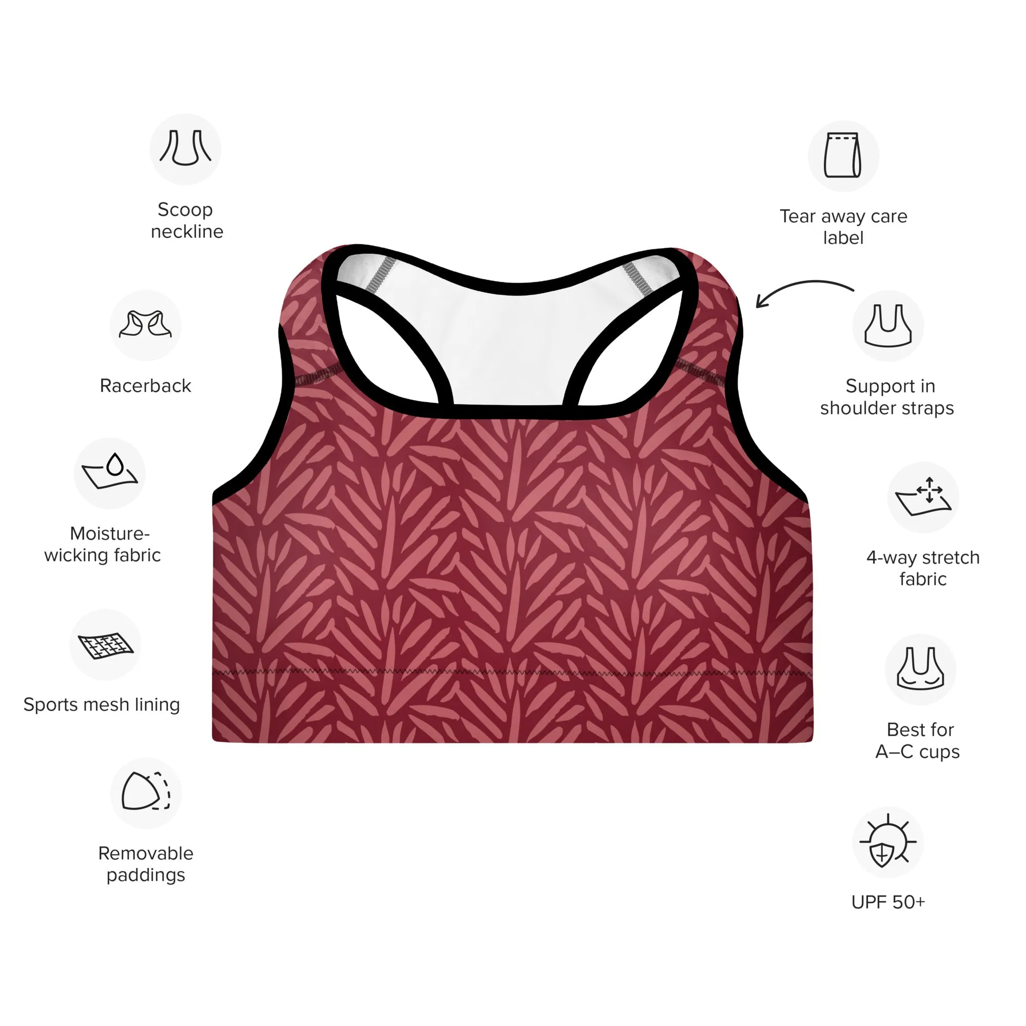Burgundy Leaf w/Black Warrior Sports Bra