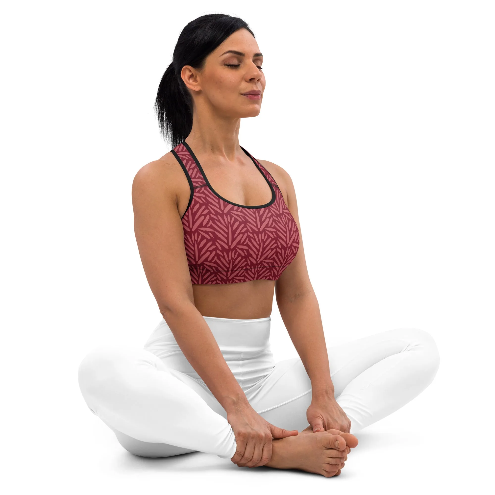 Burgundy Leaf w/Black Warrior Sports Bra