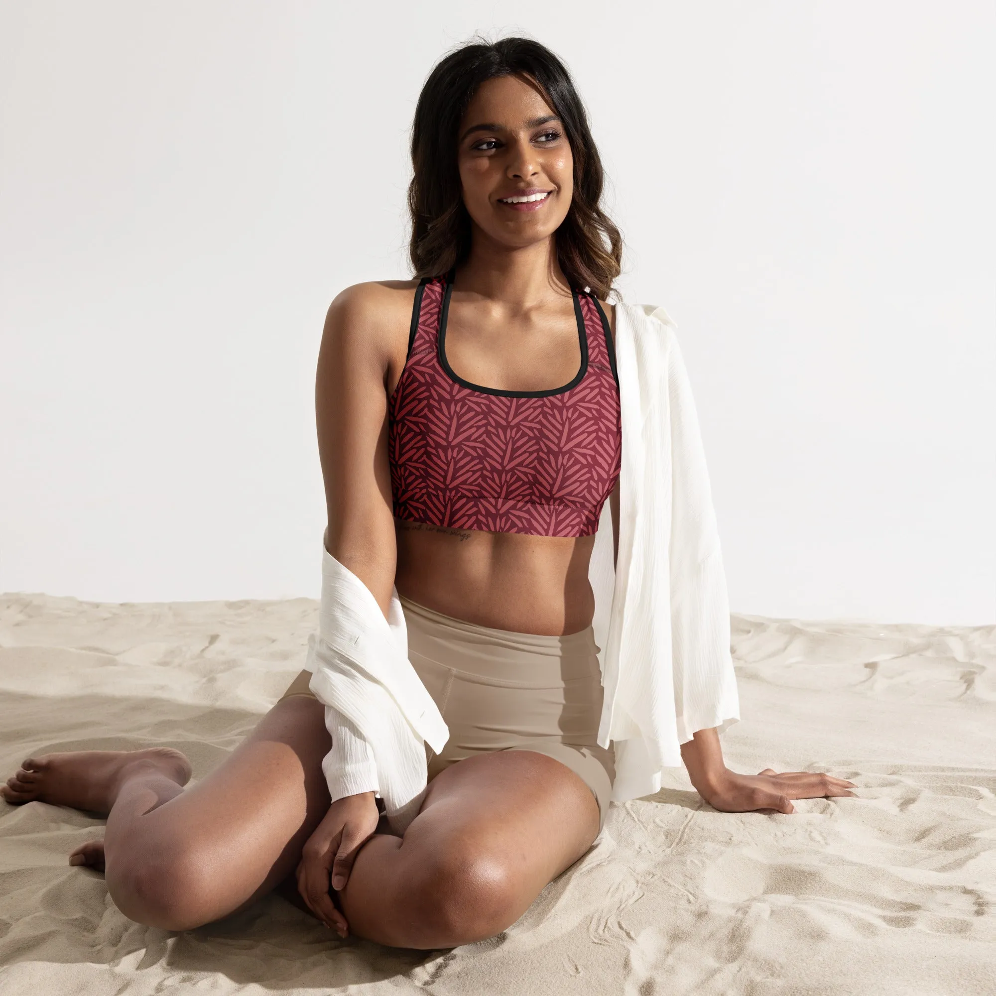 Burgundy Leaf w/Black Warrior Sports Bra
