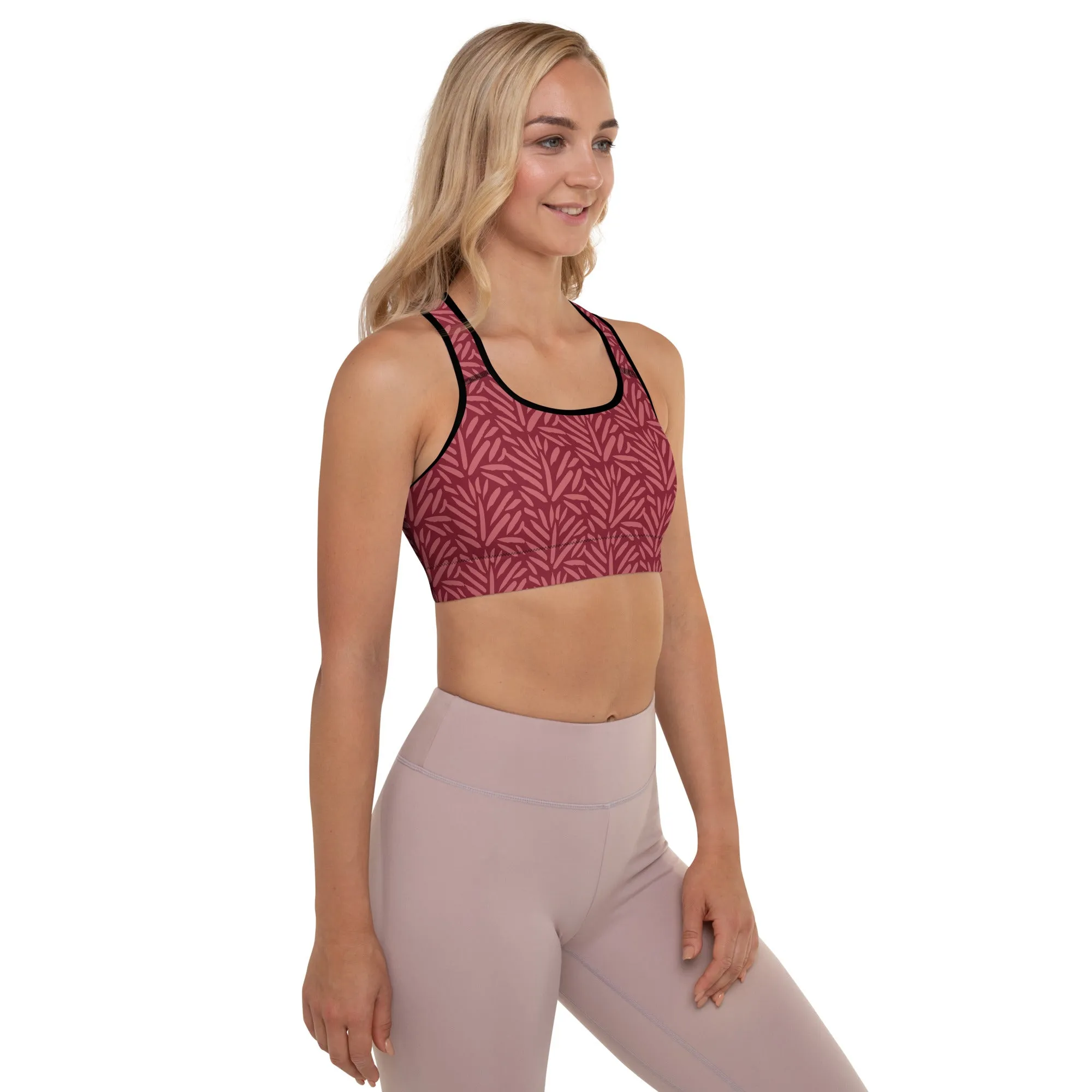 Burgundy Leaf w/Black Warrior Sports Bra