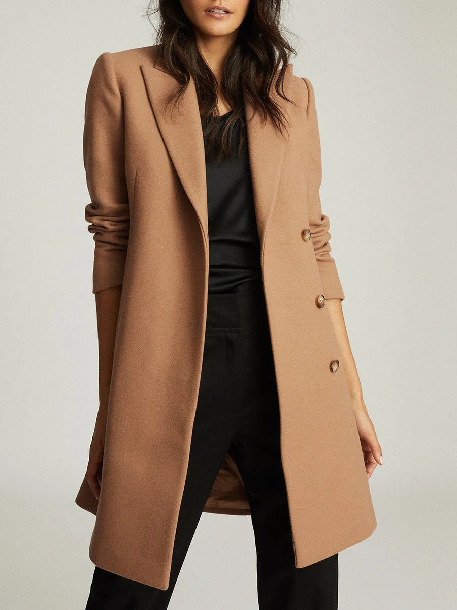 Button Solid Color Fashion  Coat