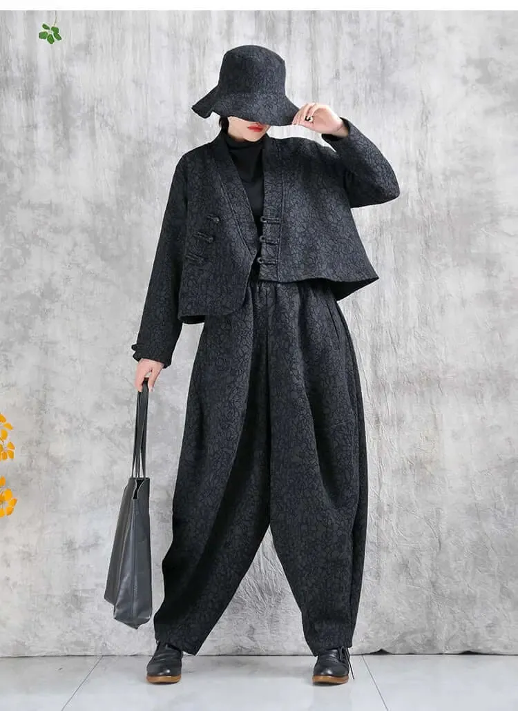 Cotton retro top   harem pants - fashionable short jacket - bohemian pants