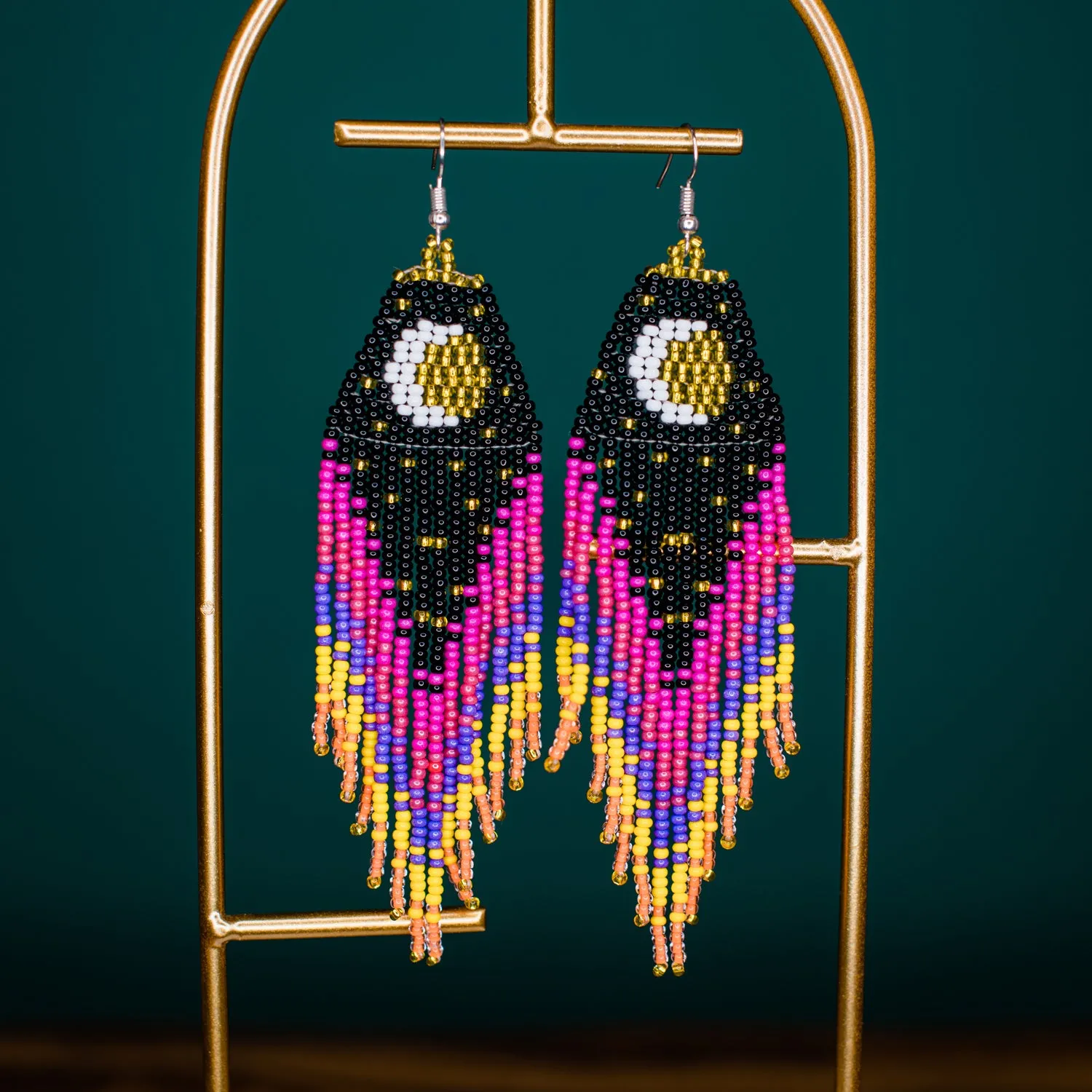 Crescent Moon Fringe Earrings