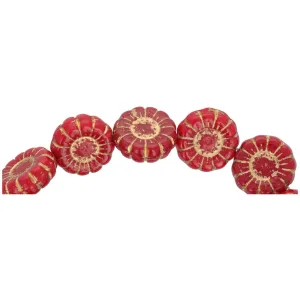 Czech Glass 13mm Red Opaline Gold Wash Sunflower Bead Strand by Raven's Journey