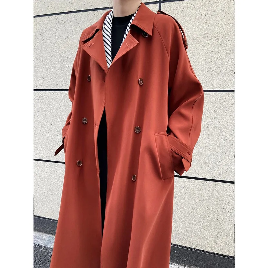 Draping British Loose Mid-Length Over The Knee Trench Coat Hawthorn Red