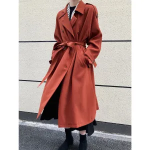 Draping British Loose Mid-Length Over The Knee Trench Coat Hawthorn Red