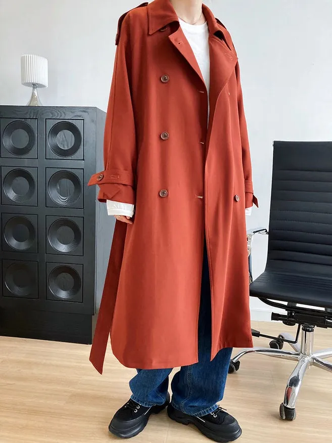 Draping British Loose Mid-Length Over The Knee Trench Coat Hawthorn Red