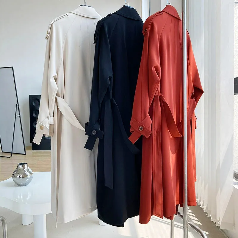 Draping British Loose Mid-Length Over The Knee Trench Coat Hawthorn Red