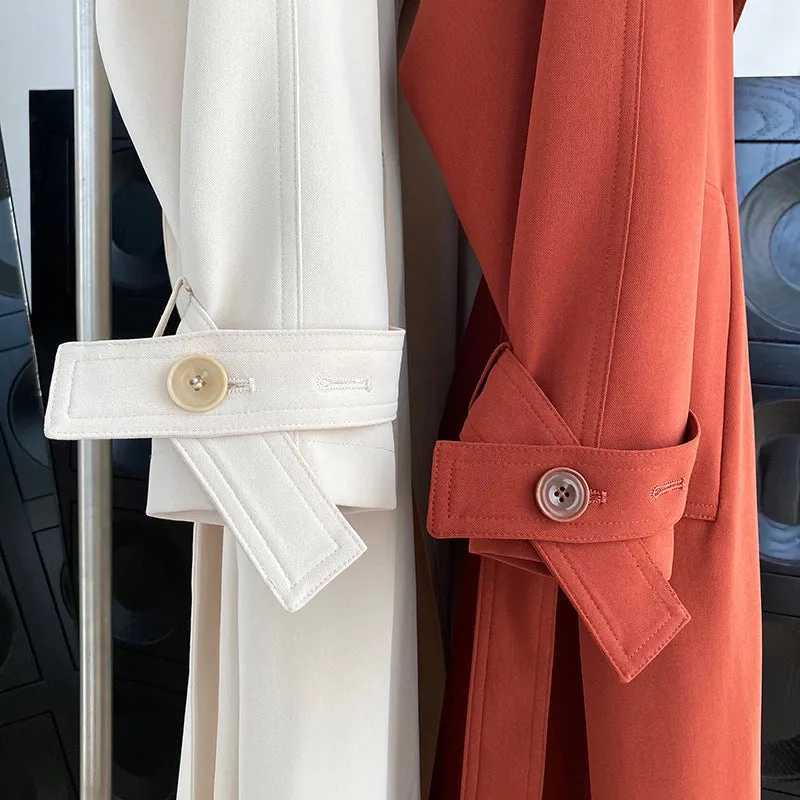 Draping British Loose Mid-Length Over The Knee Trench Coat Hawthorn Red