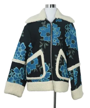 Dries Van Noten Black & Blue Floral Coat sz 2