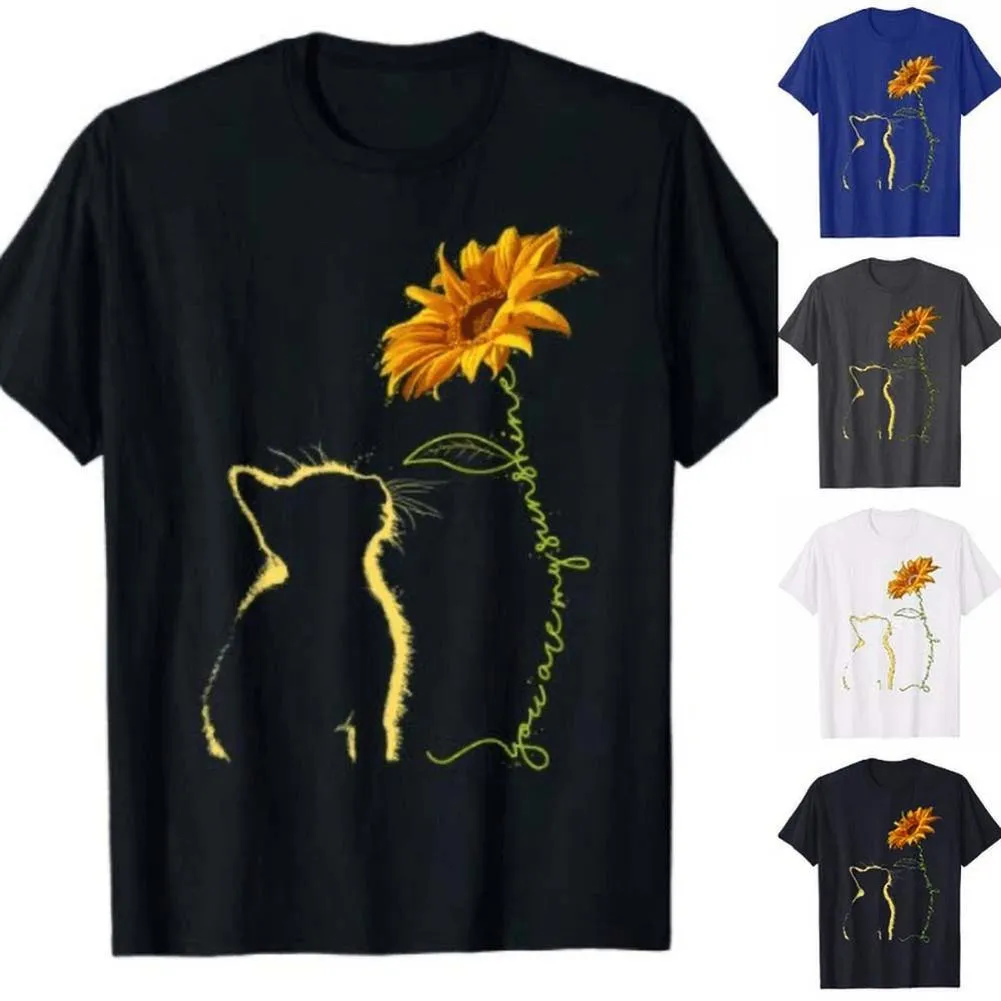 Funki Buys | Shirts | Women's Sunflower and Cat Printed Tee