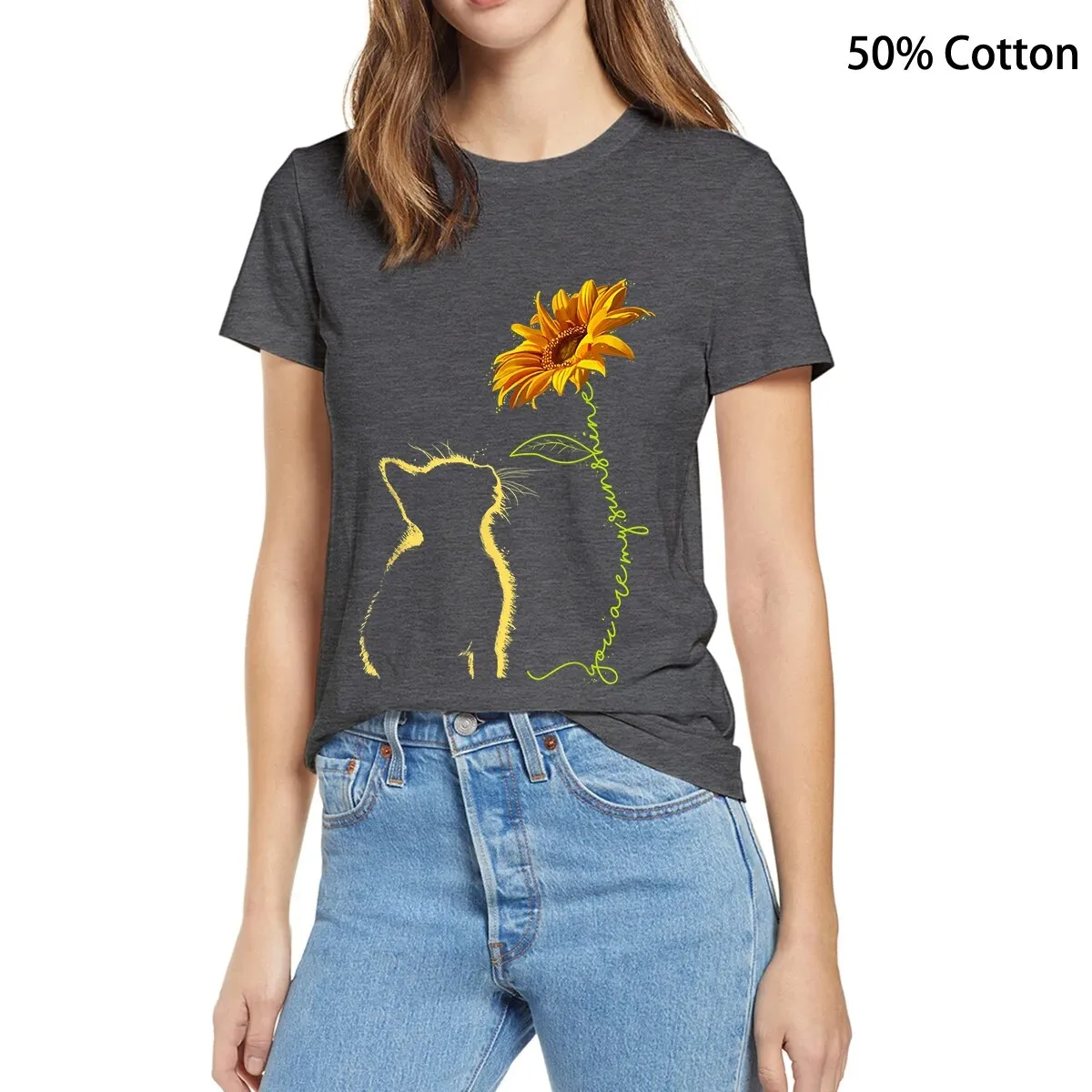 Funki Buys | Shirts | Women's Sunflower and Cat Printed Tee