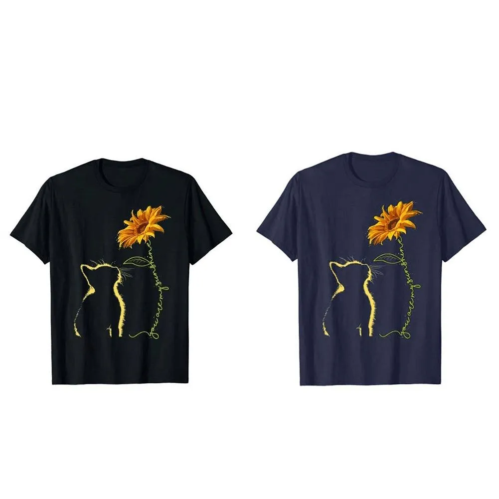 Funki Buys | Shirts | Women's Sunflower and Cat Printed Tee