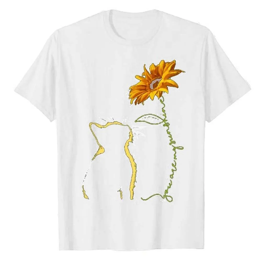 Funki Buys | Shirts | Women's Sunflower and Cat Printed Tee
