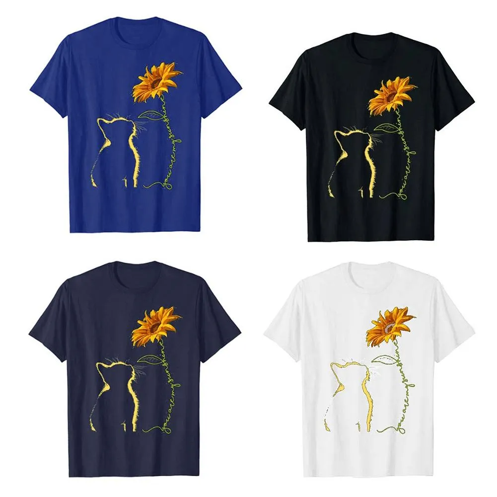 Funki Buys | Shirts | Women's Sunflower and Cat Printed Tee
