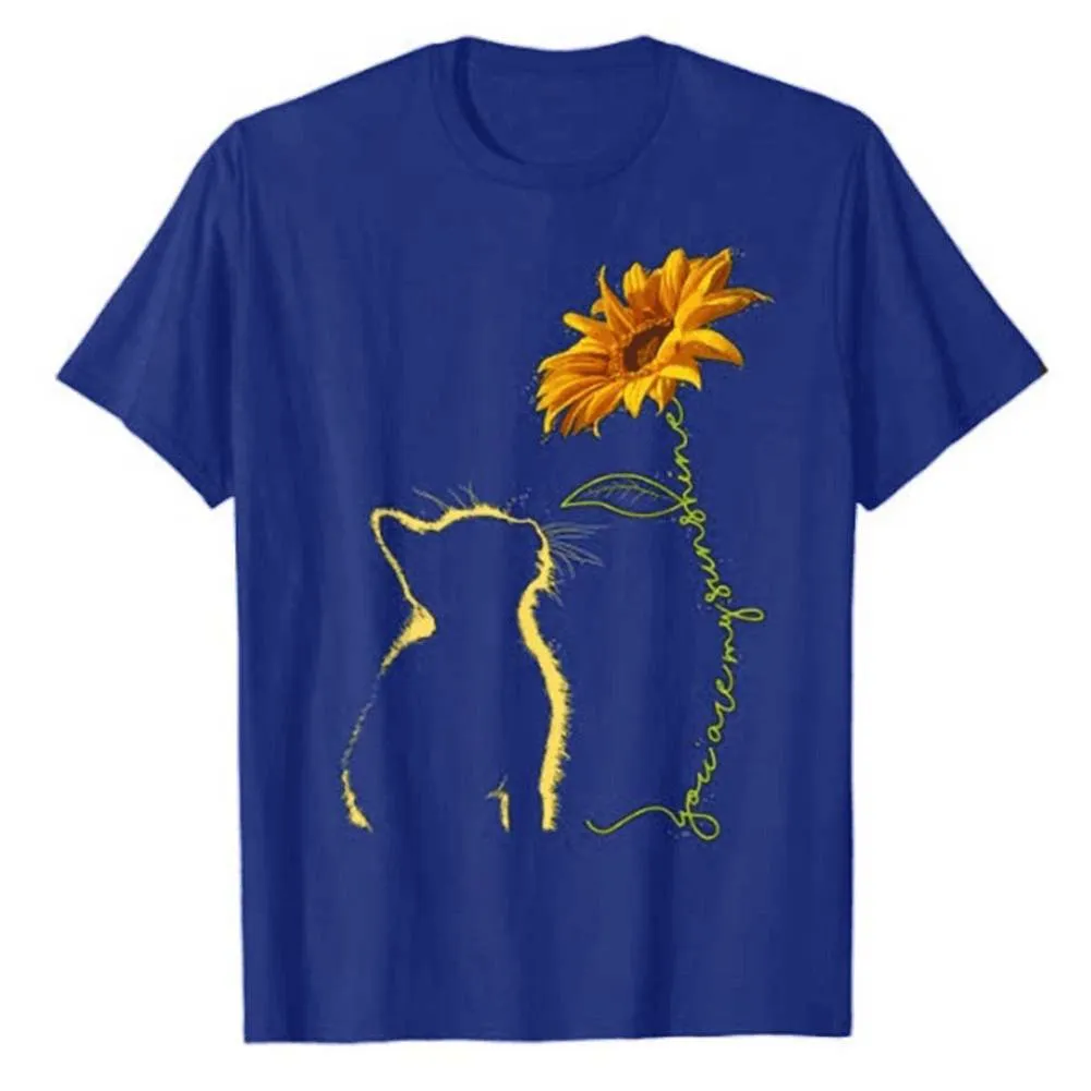 Funki Buys | Shirts | Women's Sunflower and Cat Printed Tee