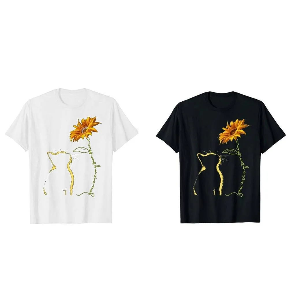 Funki Buys | Shirts | Women's Sunflower and Cat Printed Tee