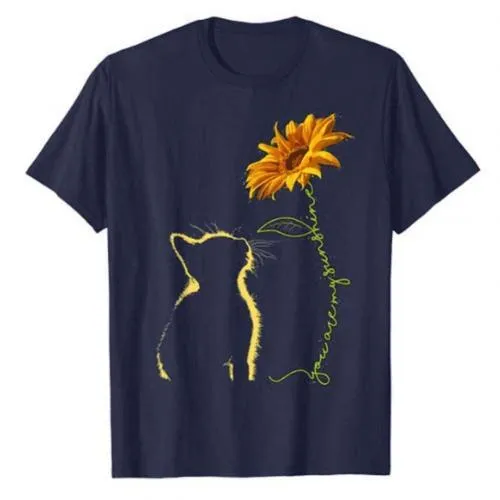 Funki Buys | Shirts | Women's Sunflower and Cat Printed Tee