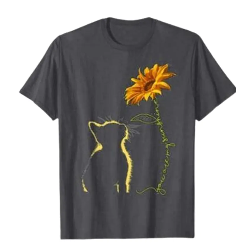 Funki Buys | Shirts | Women's Sunflower and Cat Printed Tee